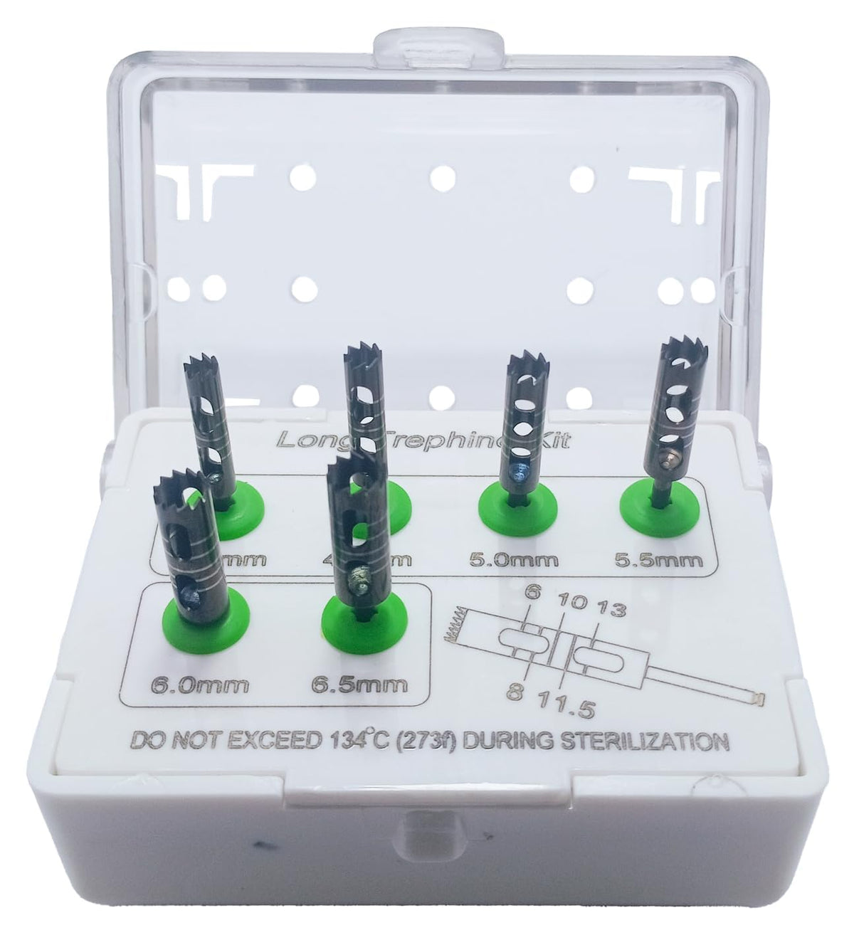 Set of 6 Pcs Long Trephine Drills Kit – Crown Removal Tool Set with Plastic Holder | Durable, Reusable & Autoclavable #OS106 8