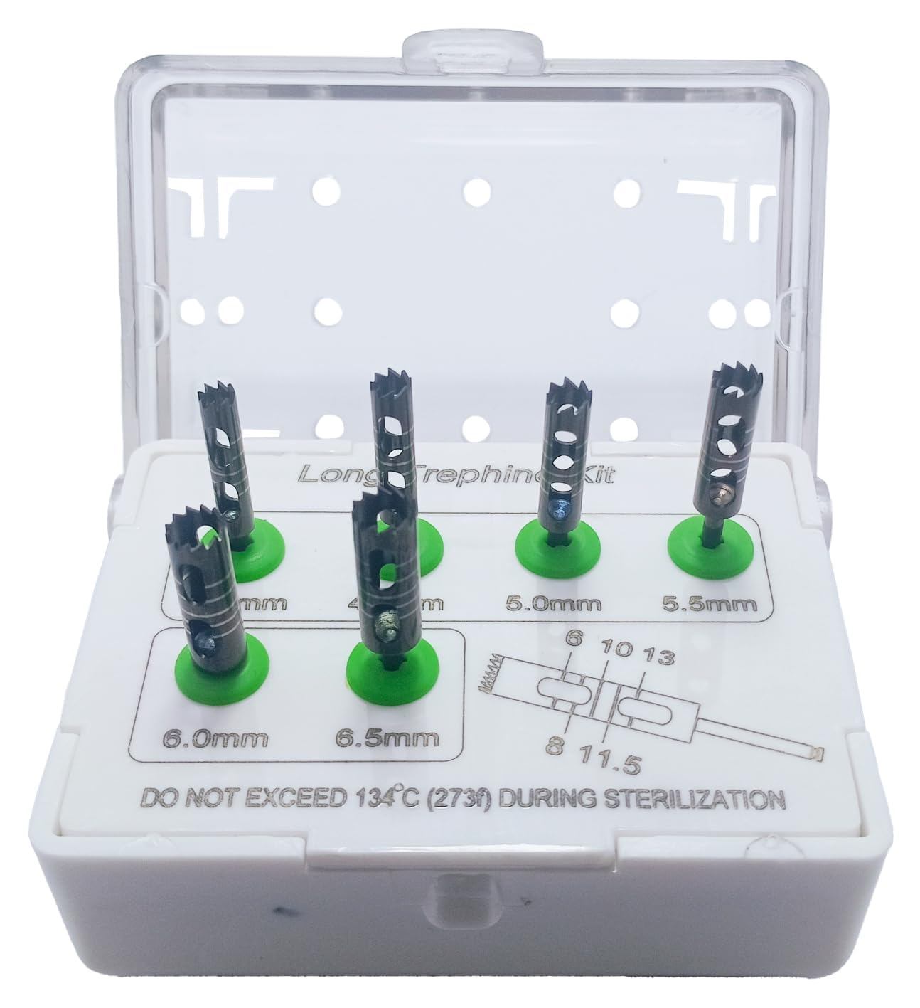 Set of 6 Pcs Long Trephine Drills Kit – Crown Removal Tool Set with Plastic Holder | Durable, Reusable & Autoclavable #OS106 8