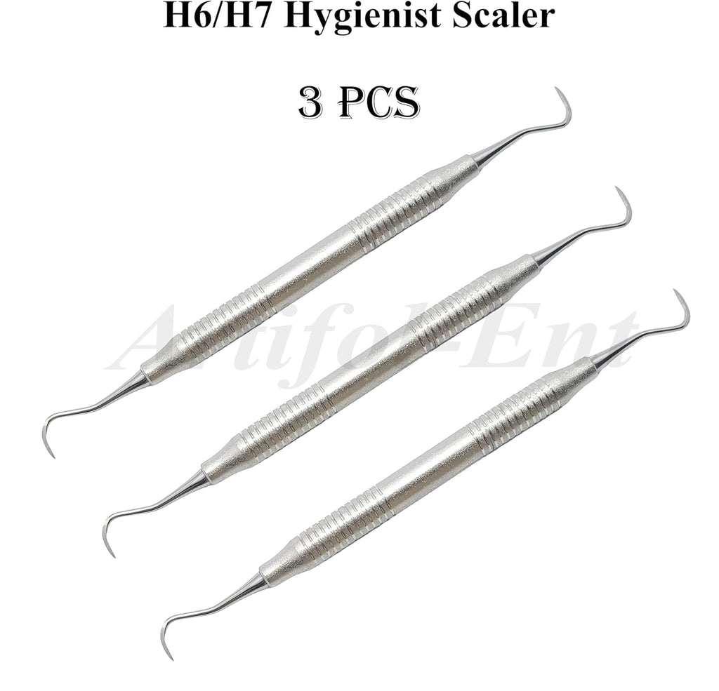 Dental H6/H7 Hygienist Scaler – Double End Sickle Scaler | 16.5 cm Ergonomic Hollow Handle | Periodontal & Endodontic Instrument Set | 3-Piece Set ‎#SH6/7XE2