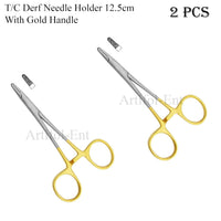 TC Derf Needle Holder 12.5 cm (5") – Tungsten Carbide Serrated Tips | Surgical Dental Precision Suturing Instrument | Stainless Steel | 2 Pcs #132910133