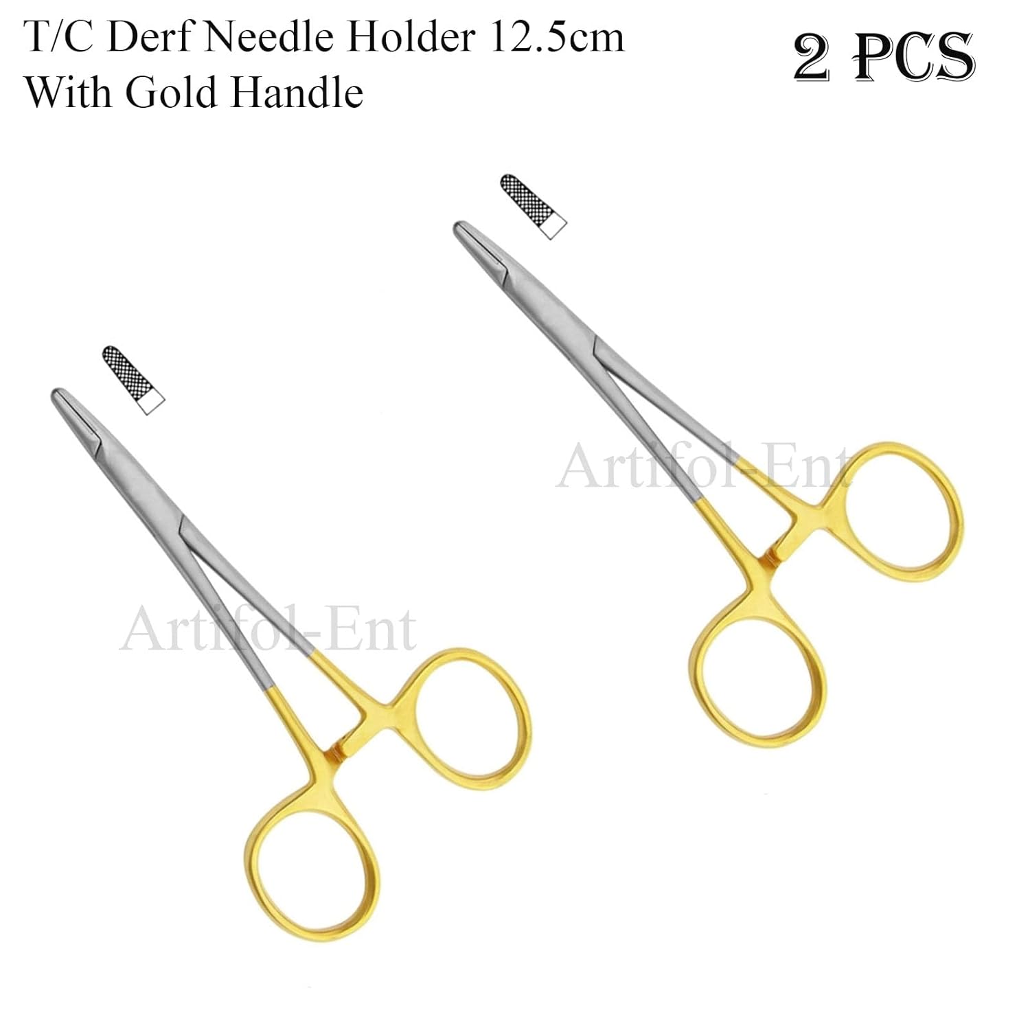 TC Derf Needle Holder 12.5 cm (5") – Tungsten Carbide Serrated Tips | Surgical Dental Precision Suturing Instrument | Stainless Steel | 2 Pcs #132910133