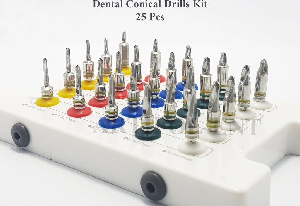 Conical Drills Set with Stoppers – 25 Pcs Dental Implant Drill Kit with Storage Box | Surgical Implant Tools #OS1048
