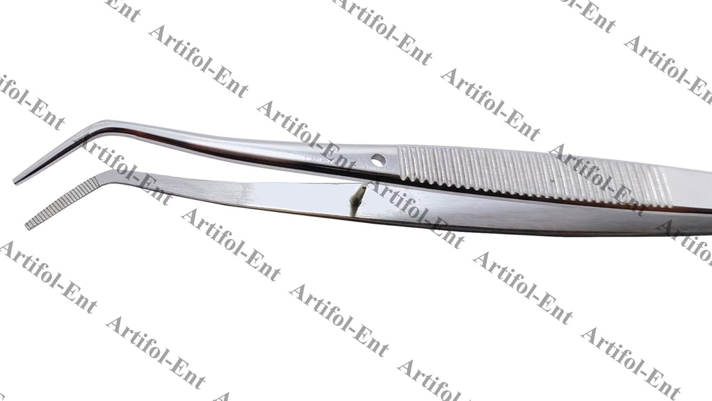 Mariiam Dentalpinzette – 15 cm, abgewinkelte, gezahnte Spitzen (5er-Set), polierter Edelstahl, gebogene Pinzette für präzises Arbeiten | #114500021-1