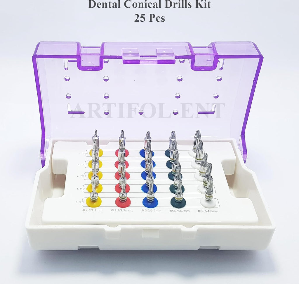 Conical Drills Set with Stoppers – 25 Pcs Dental Implant Drill Kit with Storage Box | Surgical Implant Tools #OS1048