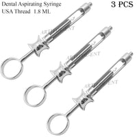 Set mit 3 zahnärztlichen Anästhesie-Aspirationsspritzen 1,8 ml – US-Gewindekartuschenspritze | Hochwertige zahnärztliche Instrumente