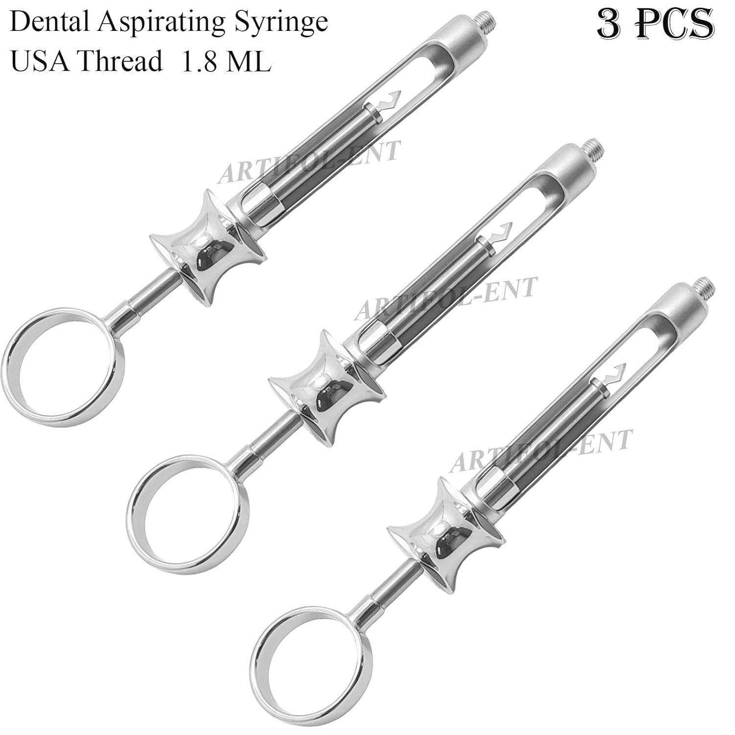Set of 3 Dental Anesthetic Aspirating Syringes 1.8 mL – US Thread Cartridge Syringe | Premium Quality Dental Instruments