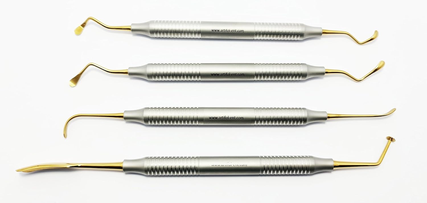 Dental Sinus Lift Kit – 4 Pcs Stainless Steel with Gold-Plated Tips | Implant Dentistry Sinus Elevation Instruments #	‎SLG1101-1, 2, 3, 4