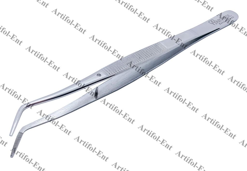 Mariiam Dentalpinzette – 15 cm, abgewinkelte, gezahnte Spitzen (5er-Set), polierter Edelstahl, gebogene Pinzette für präzises Arbeiten | #114500021-1