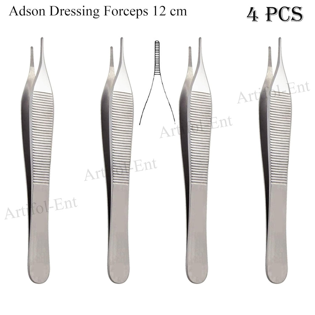 Adson Dressing Forceps Set – 12 cm Surgical Tweezers | Stainless Steel, Reusable & Autoclavable (4 Pcs)
