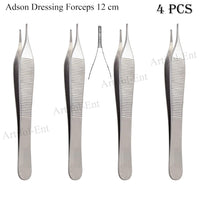 Adson Verbandpinzetten-Set – 12 cm chirurgische Pinzette | Edelstahl, wiederverwendbar und autoklavierbar (4 Stück)