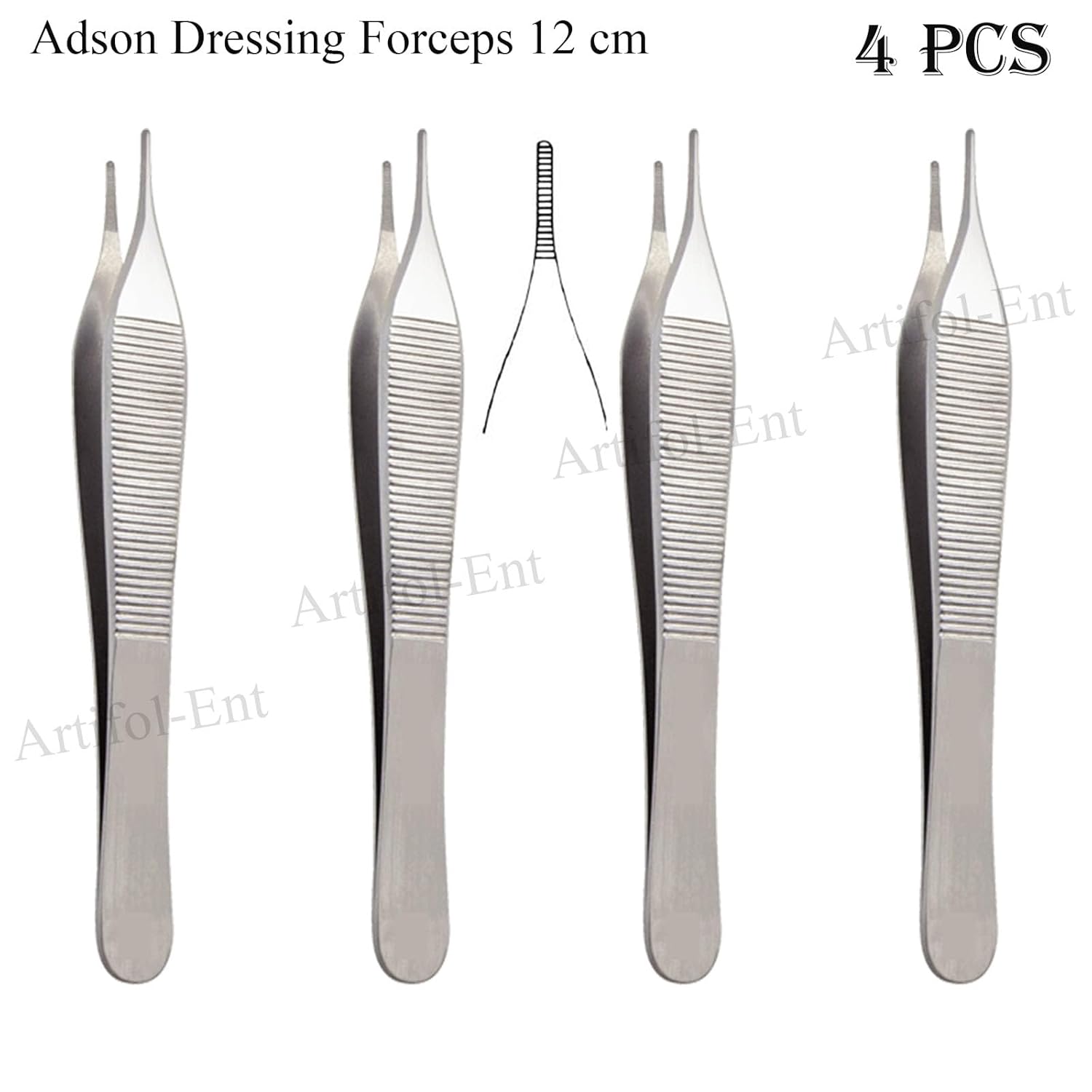 Adson Dressing Forceps Set – 12 cm Surgical Tweezers | Stainless Steel, Reusable & Autoclavable (4 Pcs)