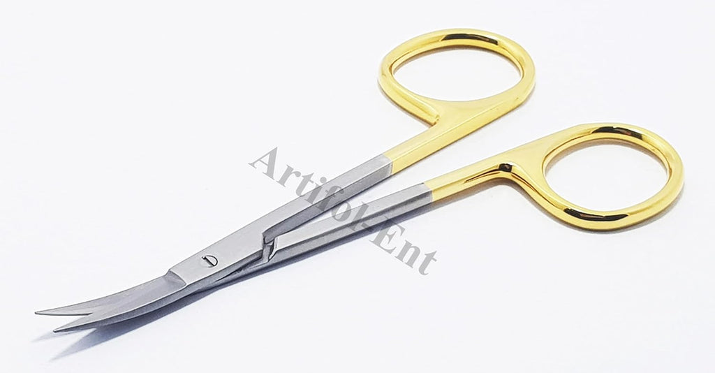 TC Iris Scissors Set – Straight & Curved 4.5" (11.5 cm) | Tungsten Carbide Micro Dissecting Scissors with Gold Rings | 2-Piece Surgical & Dental Instrument Set