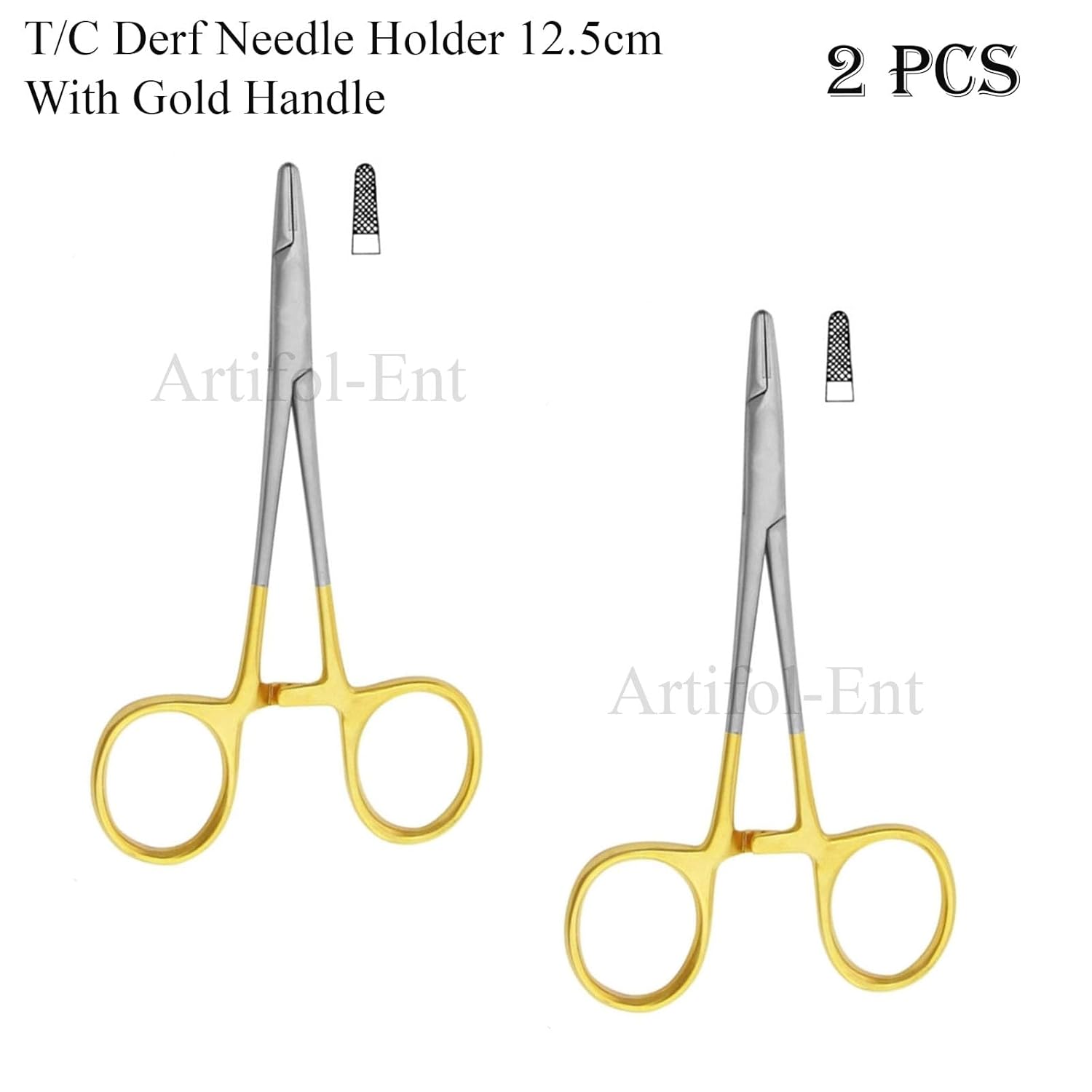 TC Derf Needle Holder 12.5 cm (5") – Tungsten Carbide Serrated Tips | Surgical Dental Precision Suturing Instrument | Stainless Steel | 2 Pcs #132910133