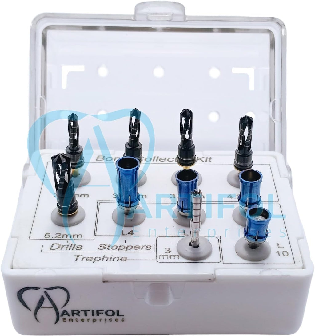 Artifol Dental Bone Collector Kit – 10 Pcs with Depth Stoppers | Sinus Lift & Implant Tools in Compact Organizer Box #OS1071