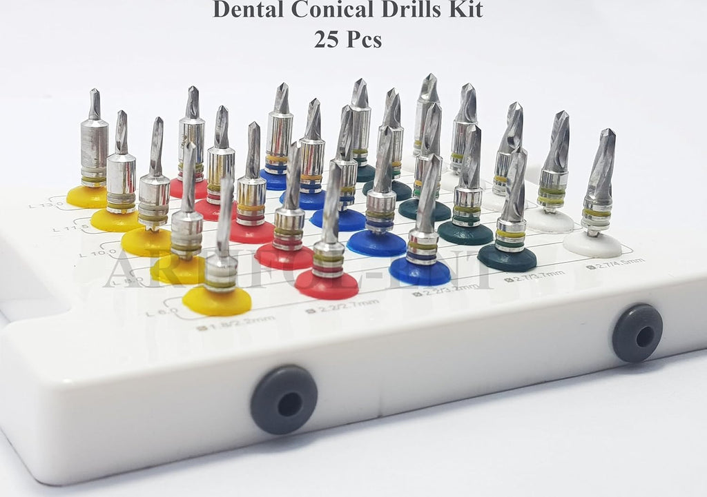 Conical Drills Set with Stoppers – 25 Pcs Dental Implant Drill Kit with Storage Box | Surgical Implant Tools #OS1048