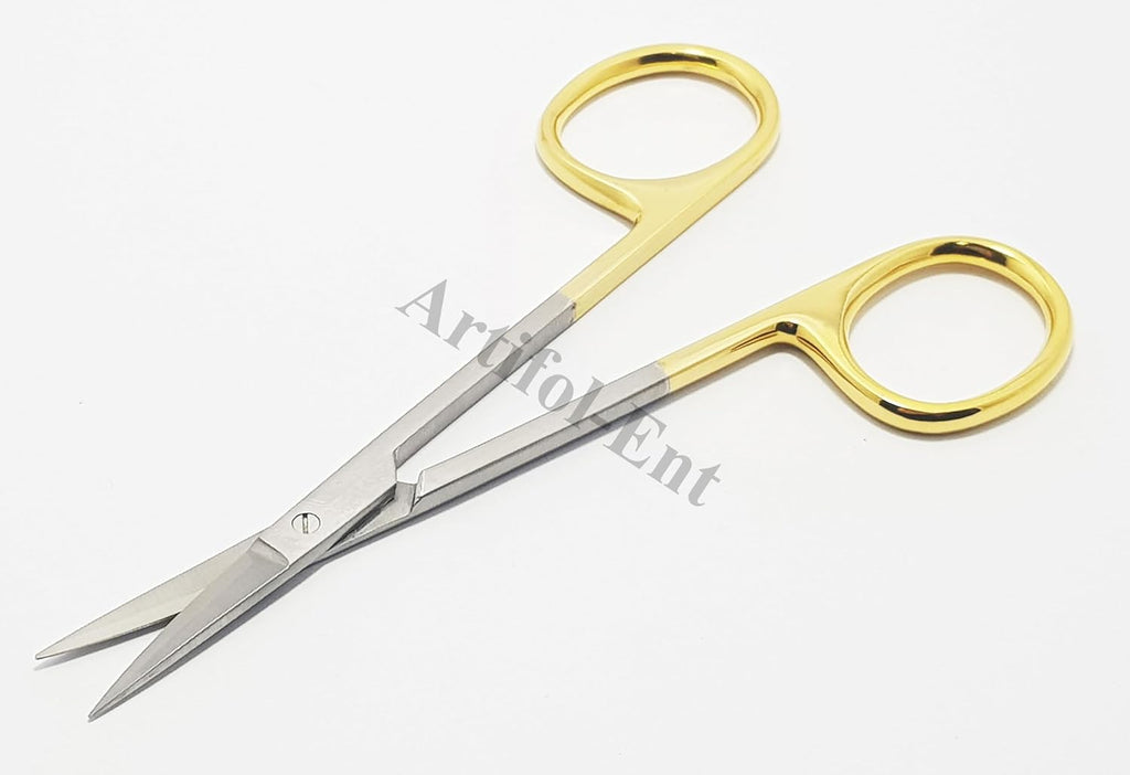 TC Iris Scissors Set – Straight & Curved 4.5" (11.5 cm) | Tungsten Carbide Micro Dissecting Scissors with Gold Rings | 2-Piece Surgical & Dental Instrument Set