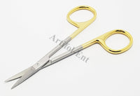 TC Iris Scissors Set – Straight & Curved 4.5" (11.5 cm) | Tungsten Carbide Micro Dissecting Scissors with Gold Rings | 2-Piece Surgical & Dental Instrument Set