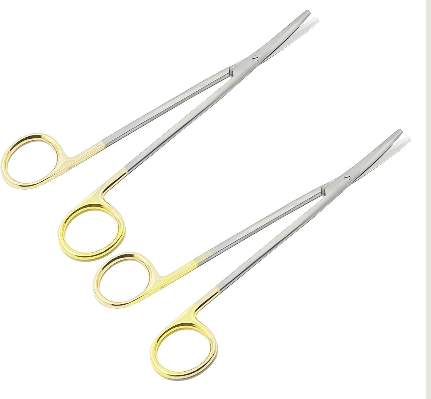 TC Metzenbaum Delicate Dissecting Scissors Curved 18 cm (7”) – 2 Pcs | Tungsten Carbide Inserts | Gold Ring Handles #113910650