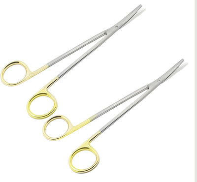 TC Metzenbaum Delicate Dissecting Scissors Curved 18 cm (7”) – 2 Pcs | Tungsten Carbide Inserts | Gold Ring Handles #113910650