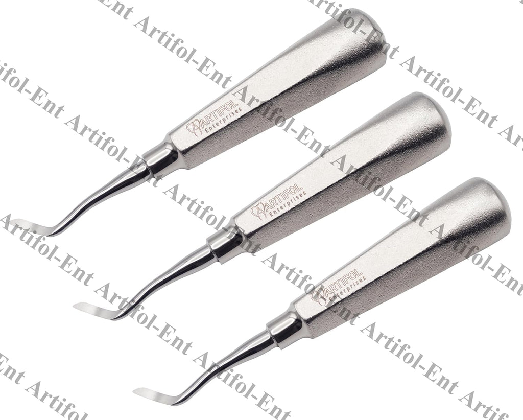3-Piece Periodontal Ligament Elevator Set – Curved 3mm Wide Tip | Professional Stainless Steel Precision Elevation Tools | Ultra-Fine Curved Blades, Ergonomic Grip & Reusable #E190