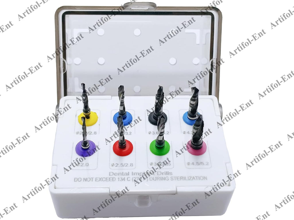 Dental Implant Drills Kit – 8-Piece Universal Implant Drill Set | Black-Coated Stainless Steel with Organizer Holder #OS1075