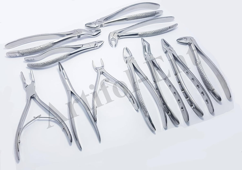 11-Piece Dental Extraction Forceps Kit – Stainless Steel Professional Instruments | Includes Forceps #51, 67A, 17, 13, 18, 22, 1, 6C, 76S, F301 & Ronguer Blument 15 cm