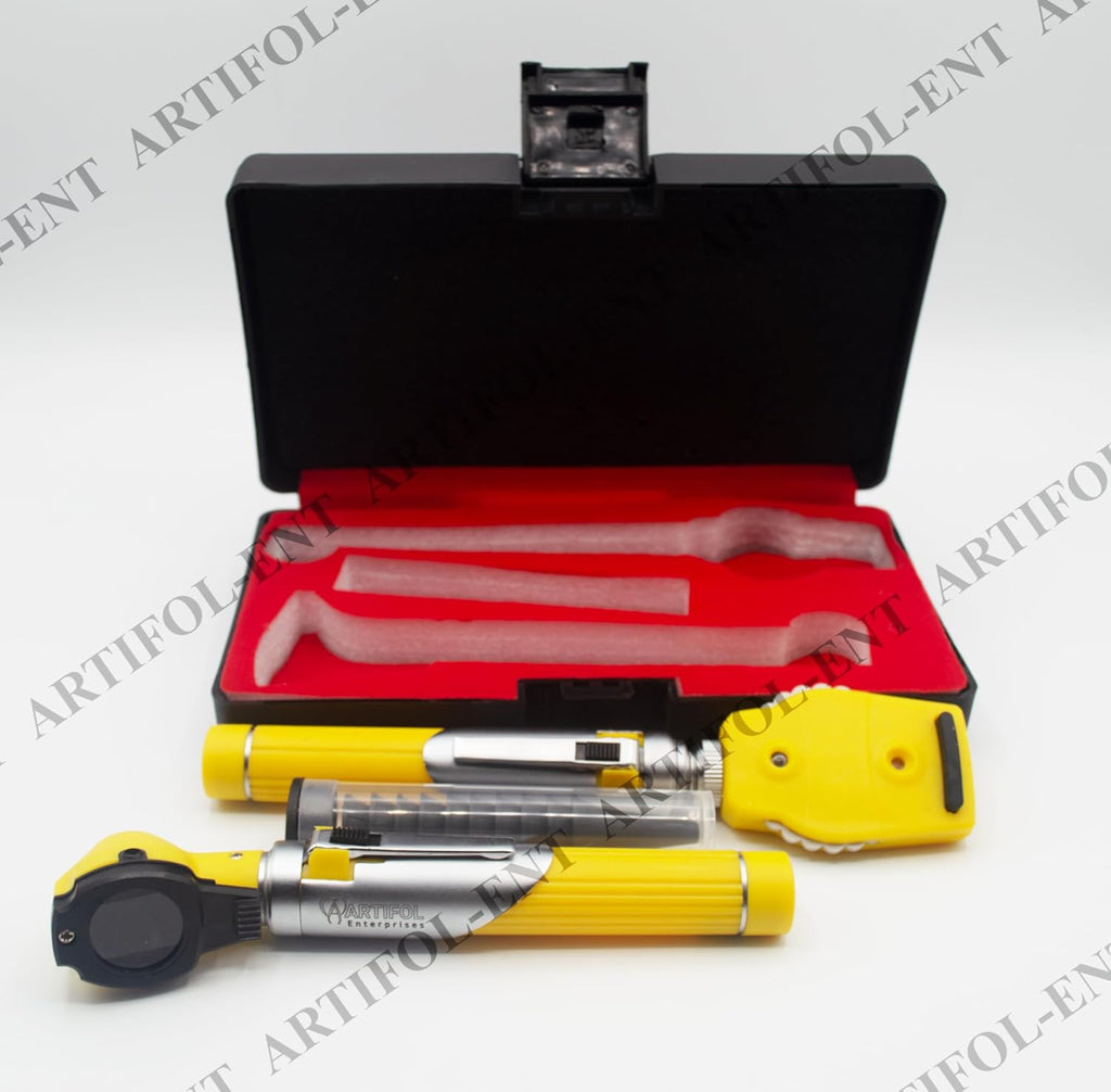 Artifol - Student Home Use New Ent - Otoscope Examination Kit Fiber Optic Diagnostic Set Yellow Colour # OS1089