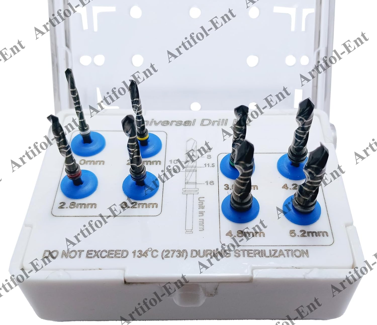 Dental Implantology Drill Kit – 8-Piece Universal Implant Drill Set | Black-Coated with Laser Markings & Plastic Holder #OS1067