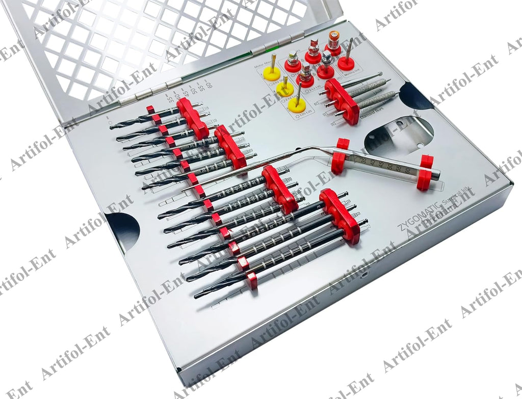 26-Piece Dental Implant Premium Zygomatic Set – Black Titanium-Coated Step Drills with Depth Probe, Motor Mount, Drivers & Ratchet Wrench | Zygo Kit for Implant Socket Preparation