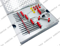 Kit zygomatique haut de gamme de 26 pièces pour implants dentaires – Fraises à pas en titane noir avec sonde de profondeur, support moteur, tournevis et clé à cliquet | Kit Zygo pour la préparation du logement d’implant