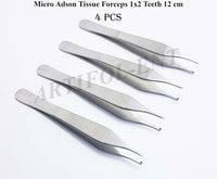 Micro Adson Tissue Forceps 12 cm – 1×2 Teeth Surgical Dental Kocher Tweezers | Stainless Steel Precision Instrument | 4 Pcs #114910114