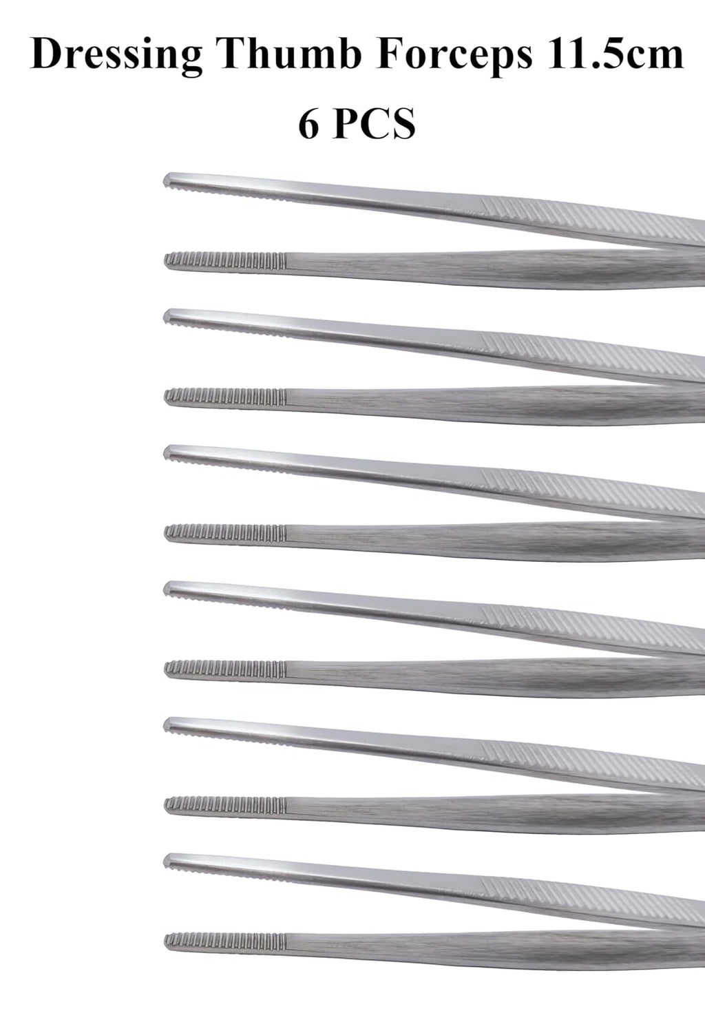 Thumb Dressing Forceps Set – 11.5 cm, 13 cm, 14.5 cm & 18 cm Serrated Tips | Stainless Steel Multi-Purpose Surgical Tissue Tweezers | 6 Pcs