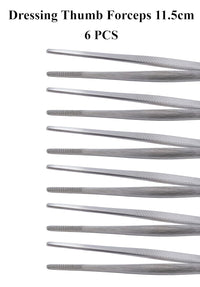 Thumb Dressing Forceps Set – 11.5 cm, 13 cm, 14.5 cm & 18 cm Serrated Tips | Stainless Steel Multi-Purpose Surgical Tissue Tweezers | 6 Pcs