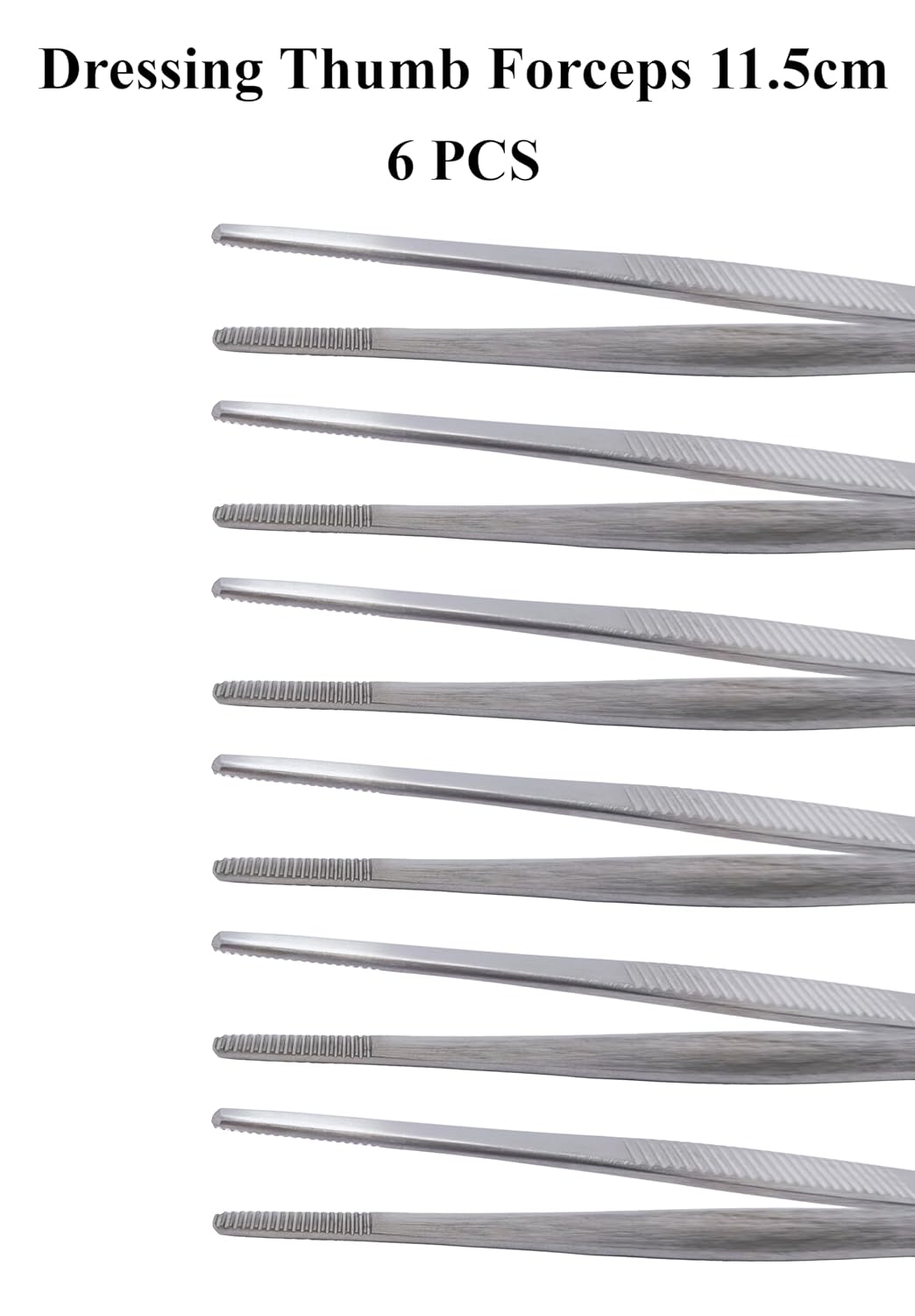 Thumb Dressing Forceps Set – 11.5 cm, 13 cm, 14.5 cm & 18 cm Serrated Tips | Stainless Steel Multi-Purpose Surgical Tissue Tweezers | 6 Pcs