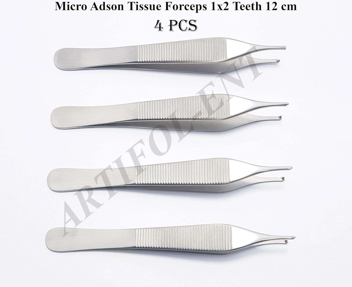Micro Adson Tissue Forceps 12 cm – 1×2 Teeth Surgical Dental Kocher Tweezers | Stainless Steel Precision Instrument | 4 Pcs #114910114