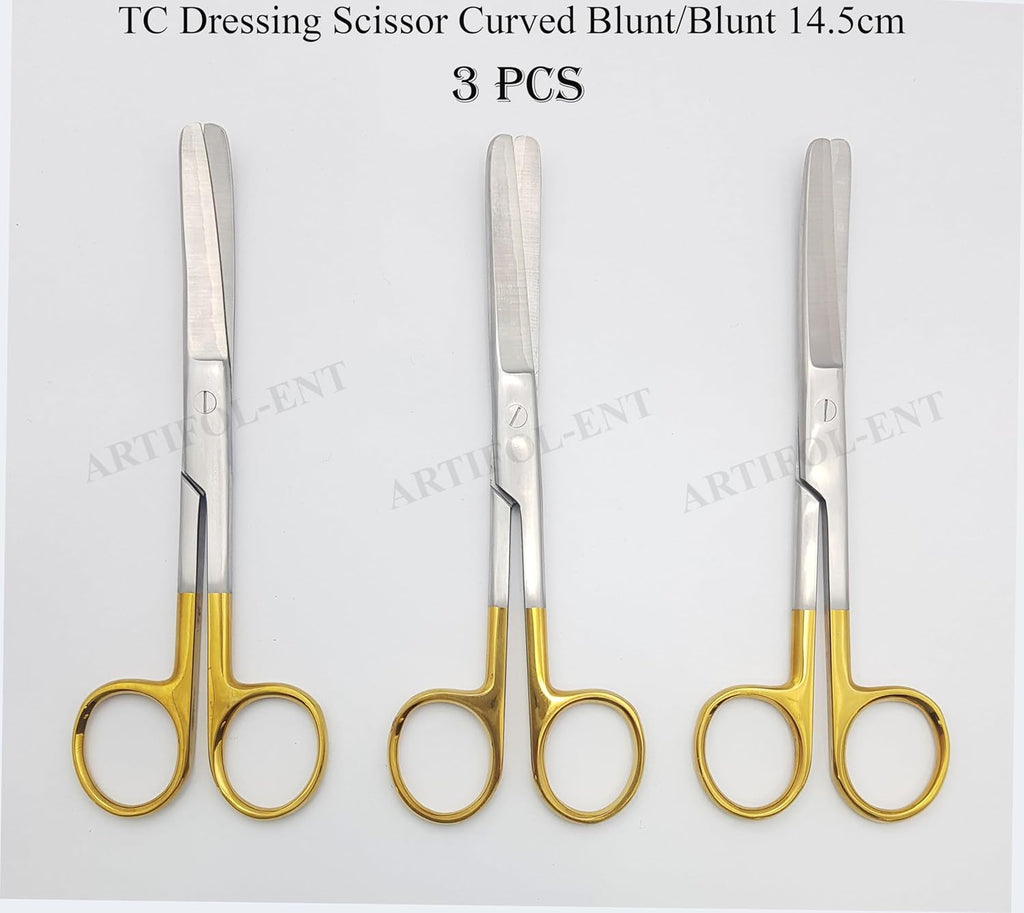 TC Operating Dressing Surgical Scissors – Curved B/B 14.5 cm (5.5") | Tungsten Carbide Blades | Medical-Grade Stainless Steel – 3 Pcs Set