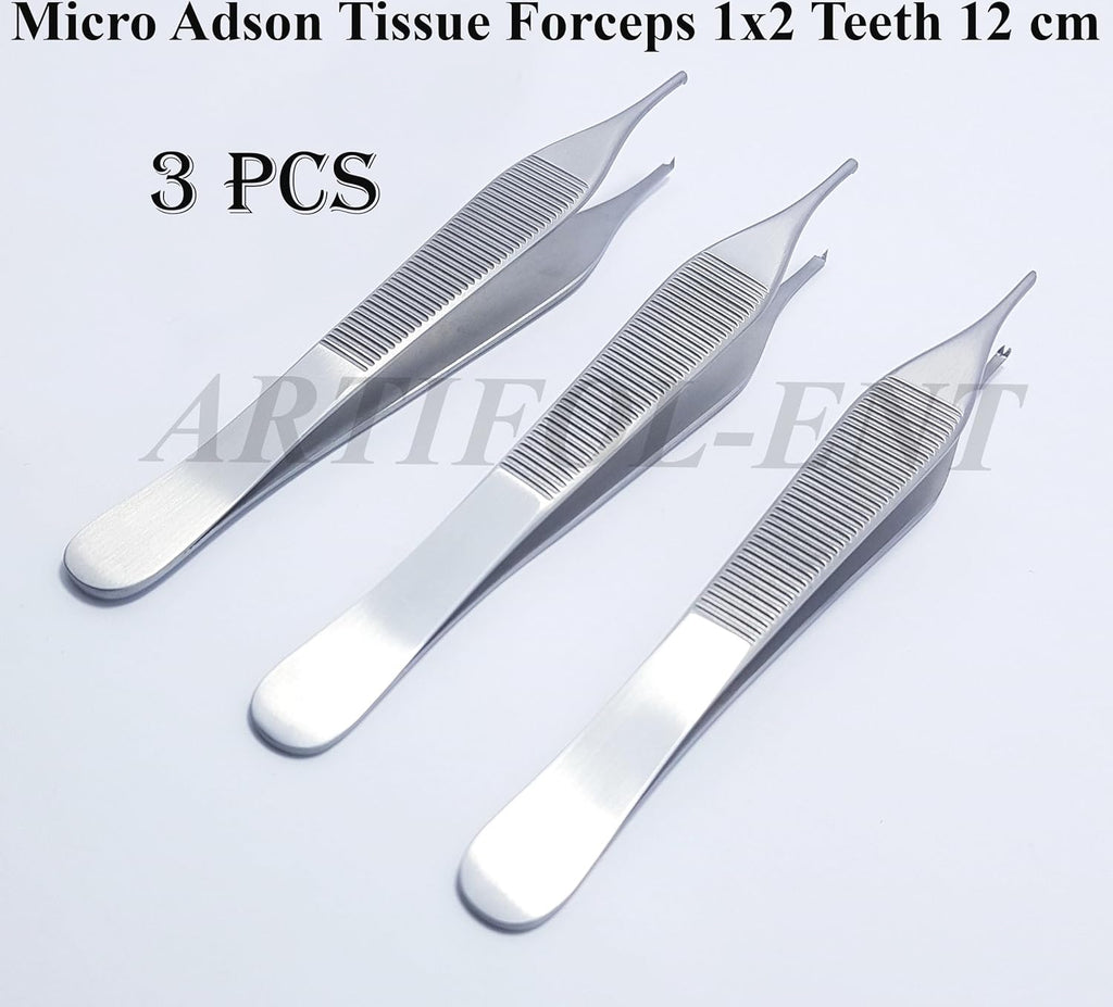 Micro Adson Tissue Forceps 1x2 Teeth 12 cm Kocher Tweezer Surgical Dental 3 Pcs #114910114
