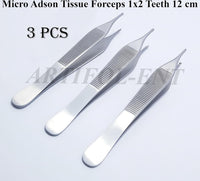 Micro Adson Tissue Forceps 1x2 Teeth 12 cm Kocher Tweezer Surgical Dental 3 Pcs #114910114