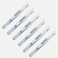 Thumb Dressing Forceps Set – 11.5 cm, 13 cm, 14.5 cm & 18 cm Serrated Tips | Stainless Steel Multi-Purpose Surgical Tissue Tweezers | 6 Pcs