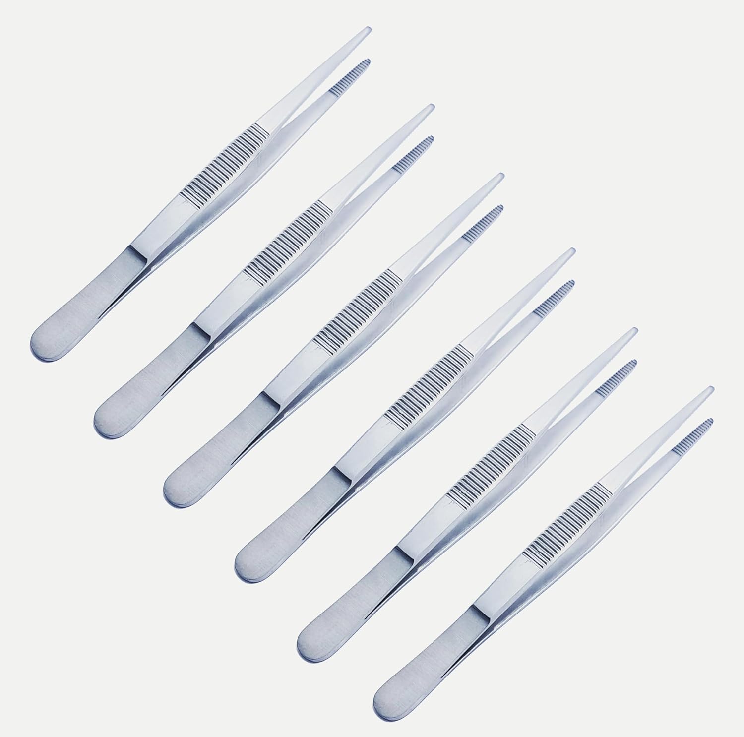 Thumb Dressing Forceps Set – 11.5 cm, 13 cm, 14.5 cm & 18 cm Serrated Tips | Stainless Steel Multi-Purpose Surgical Tissue Tweezers | 6 Pcs
