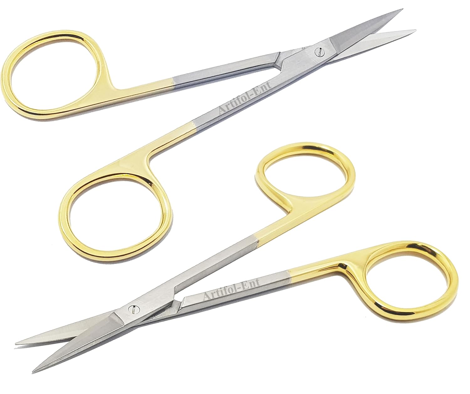 TC Iris Scissors – Straight 4.5” (11.5 cm) | Tungsten Carbide Micro Dissecting Dental Scissors with Gold Rings | 2-Piece Set #113910668