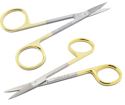 TC Iris Scissors – Straight 4.5” (11.5 cm) | Tungsten Carbide Micro Dissecting Dental Scissors with Gold Rings | 2-Piece Set #113910668