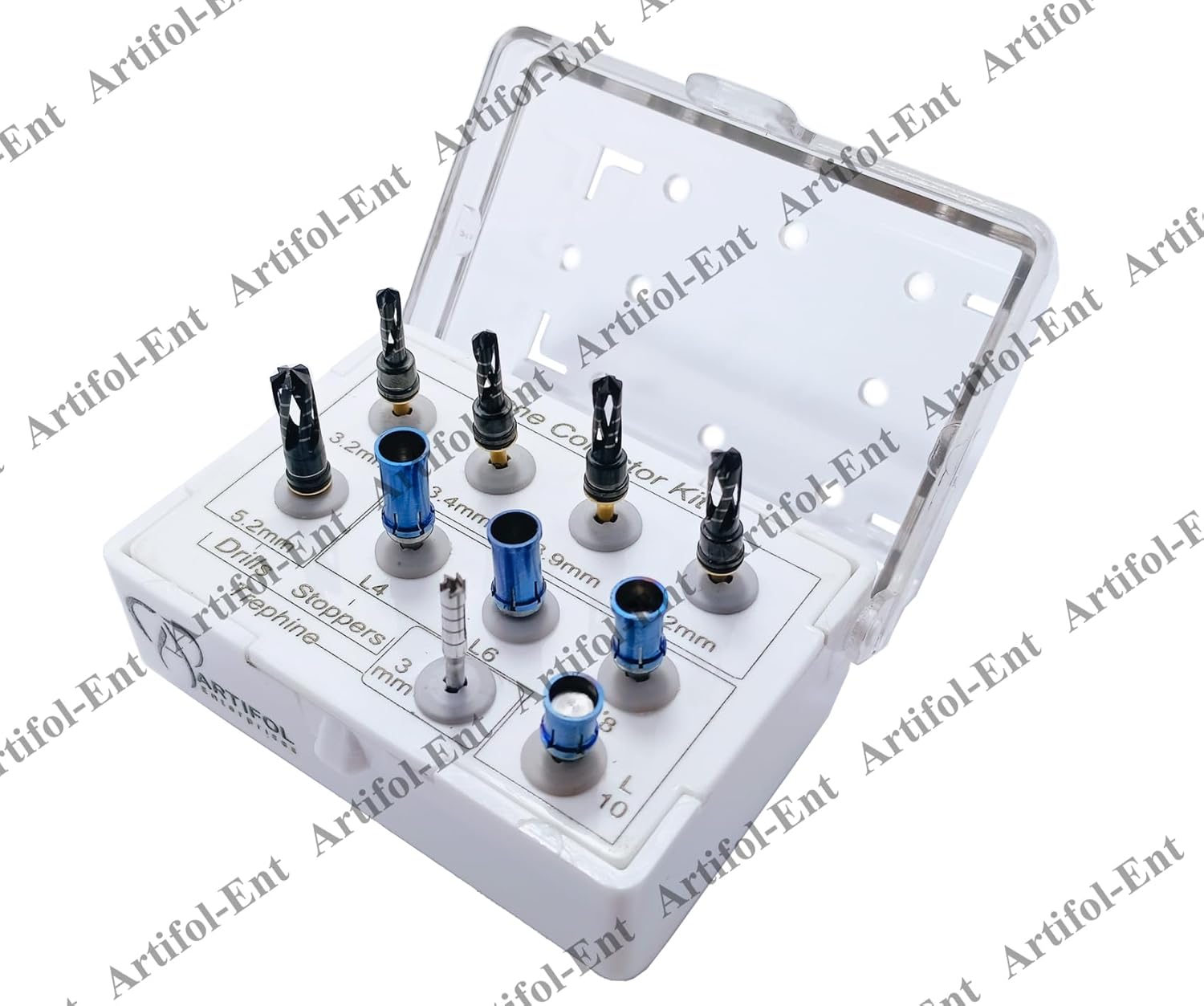 Artifol Dental Bone Collector Kit – 10 Pcs with Depth Stoppers | Sinus Lift & Implant Tools in Compact Organizer Box #OS1071