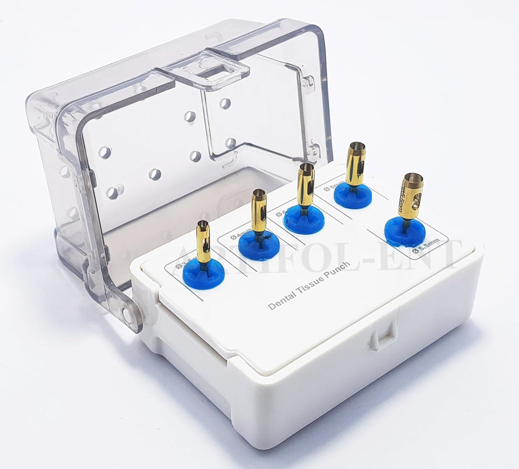 Dental Tissue Punch Kit OS1022 – 5 Pcs Gold Color Surgical Tissue Punch Set with Holder | Implant Soft Tissue Tools #OS1022