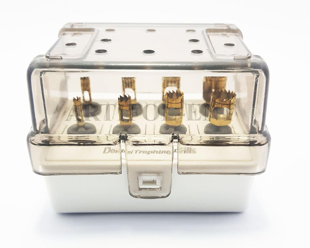 Dental Implant Trephine Bur Set – 8 Pieces Gold Color with Holder | Precision Stainless Steel Implant Removal Kit OS1024