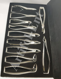 Kit di pinze per estrazione dentale da 11 pezzi - Strumenti professionali in acciaio inossidabile | Include pinze n. 51, 67A, 17, 13, 18, 22, 1, 6C, 76S, F301 e Ronguer Blument da 15 cm