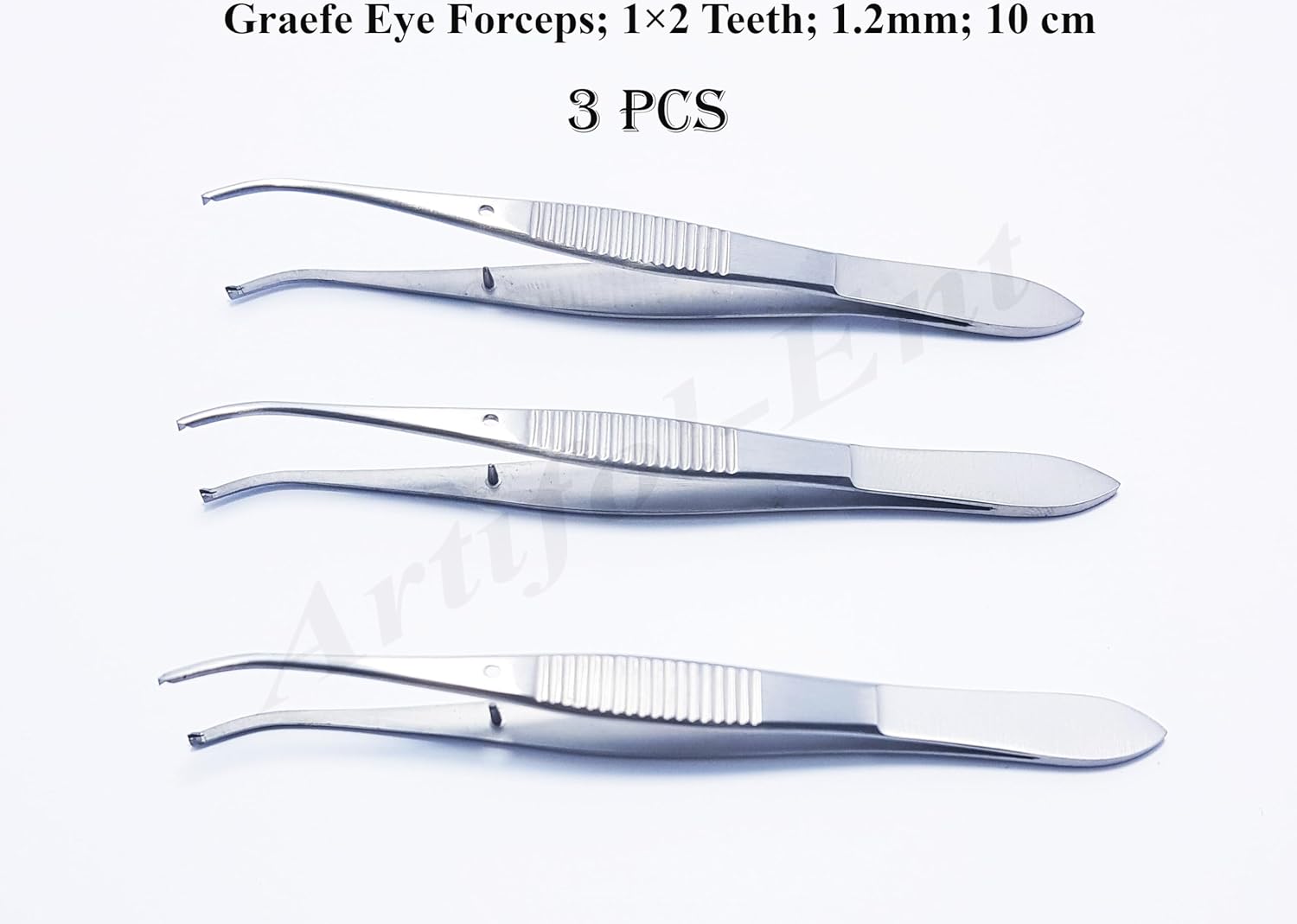 Graefe Ophthalmic Forceps Curved 10 cm (4") – 1×2 Teeth, 1.2 mm Tip Width | Precision Eye Surgical Instrument | Stainless Steel 3 Pcs #114910374