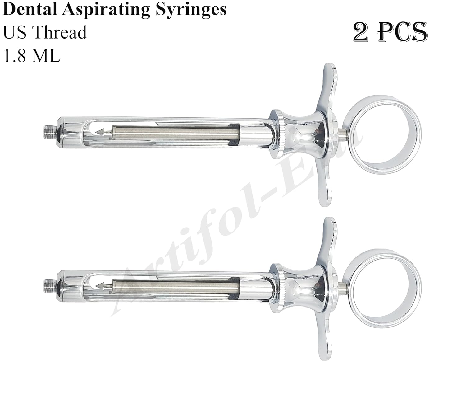 Dental Aspirating Anesthetic Syringe – 1.8 mL/CC, US Thread Nozzle | Premium Grade, 2-Piece Set