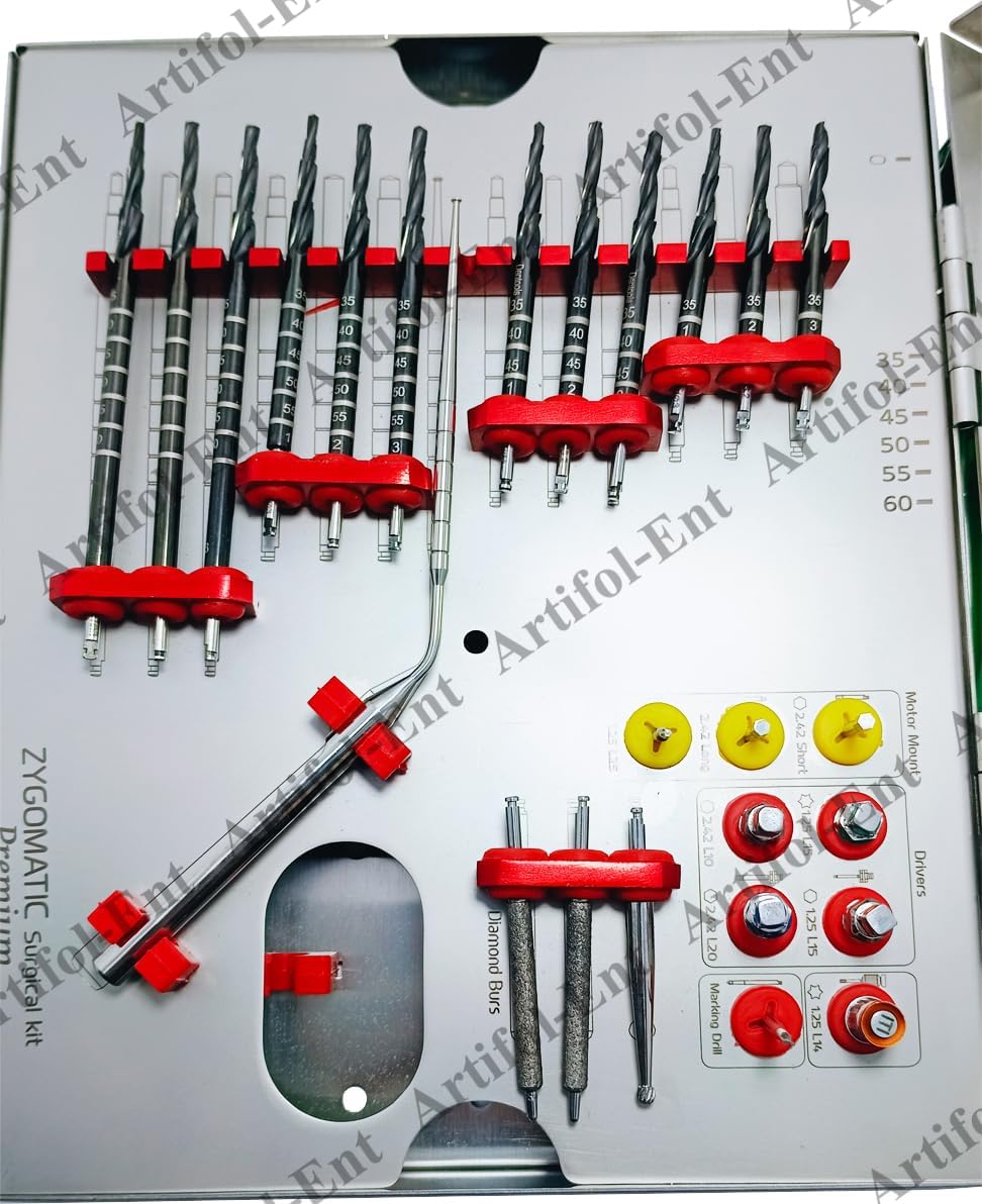 26-Piece Dental Implant Premium Zygomatic Set – Black Titanium-Coated Step Drills with Depth Probe, Motor Mount, Drivers & Ratchet Wrench | Zygo Kit for Implant Socket Preparation