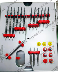 Kit zygomatique haut de gamme de 26 pièces pour implants dentaires – Fraises à pas en titane noir avec sonde de profondeur, support moteur, tournevis et clé à cliquet | Kit Zygo pour la préparation du logement d’implant